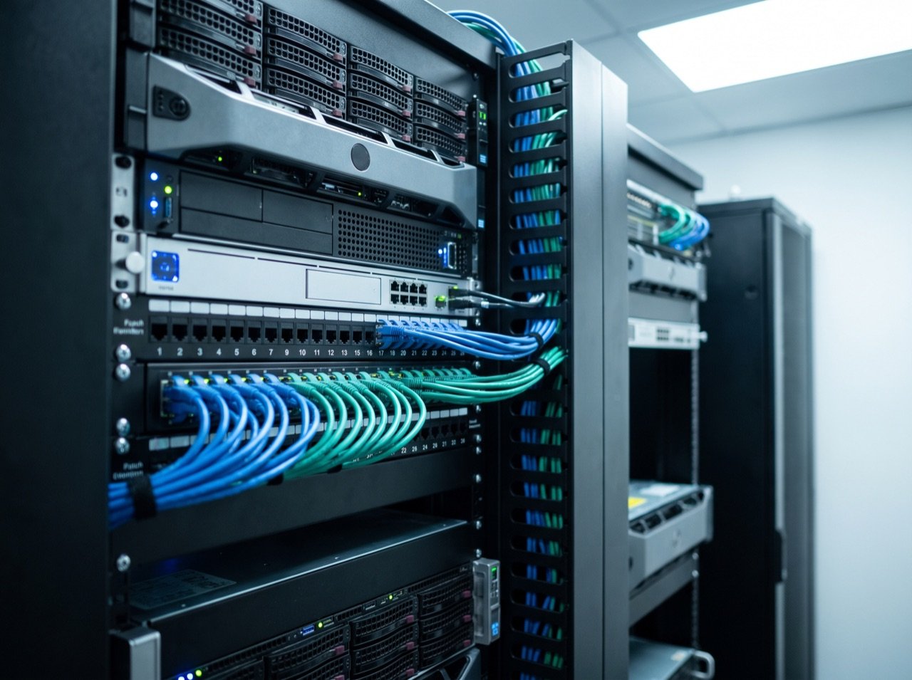 Armadio rack con cablaggio strutturato in azienda